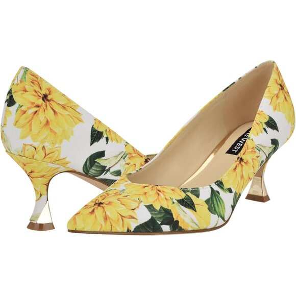 Nine West Womens Yellow Leather Closed Pointed Toe Kitten Heels Pumps Shoes - Picture 6 of 6